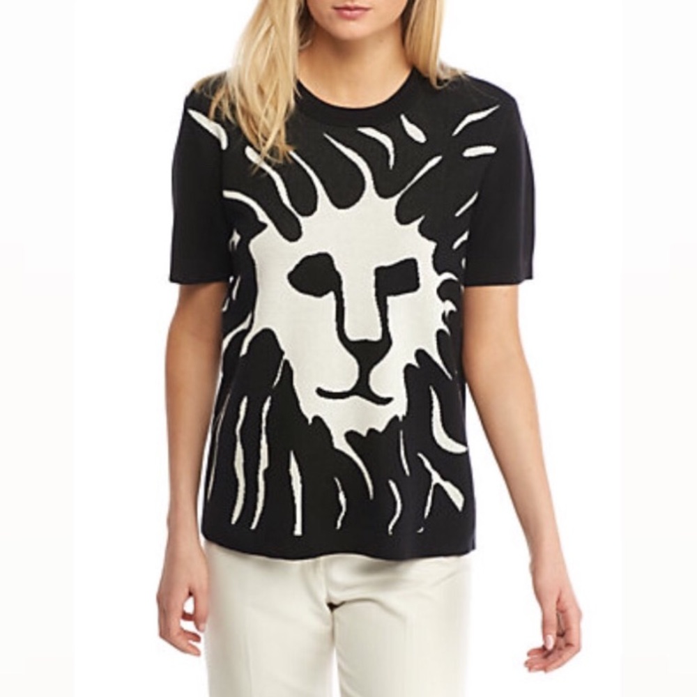 Anne Klein Lion Short Sleeve Black Sweater Size M
